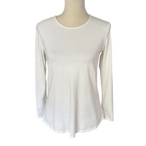 Pure Jill Pima Stretch Cotton Shirttail Tee Women's XS Petite White Crew Neck